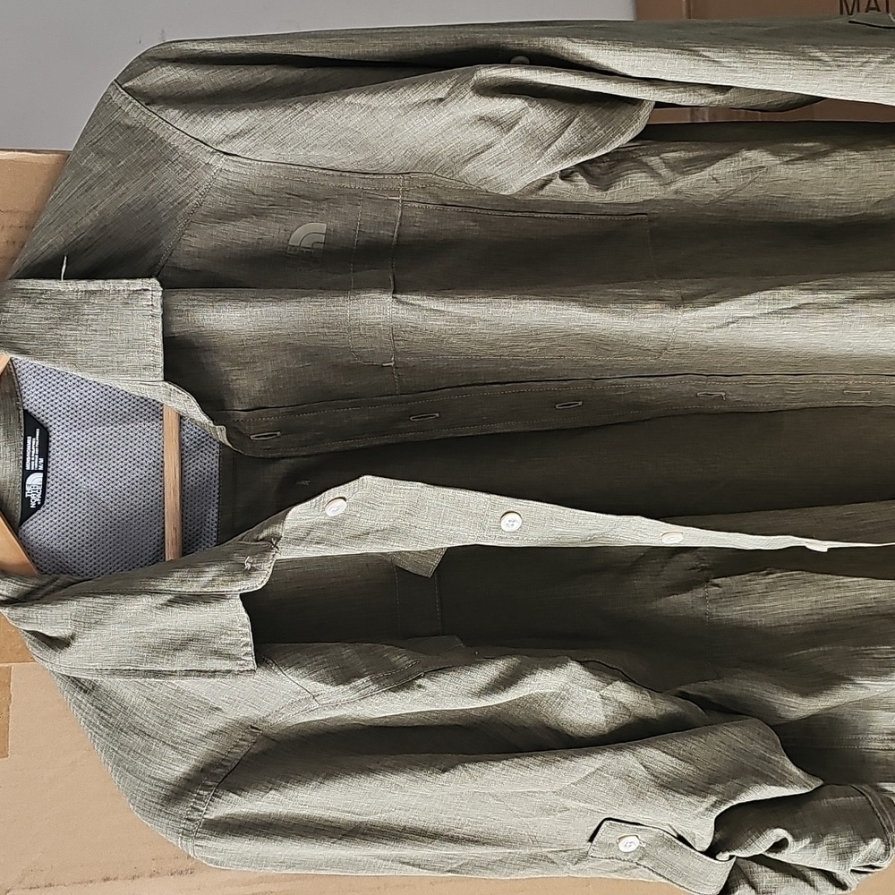North Face Olive Hiking Button Up Layer